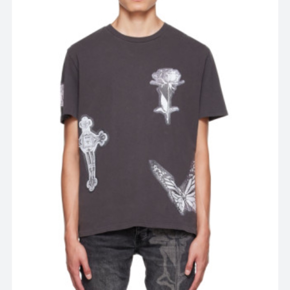 Ksubi Kut Out Kash Short Sleeve Tee Faded Black  All Over Graphic Rats Tail-M